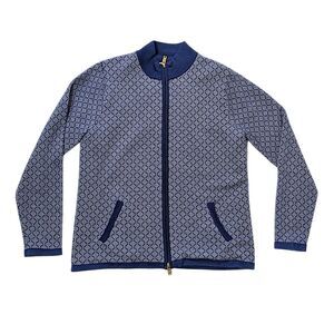 Peter Millar Sz L Women's 100% Merino Wool Full Zip Cardigan Blue Diamond Sporty